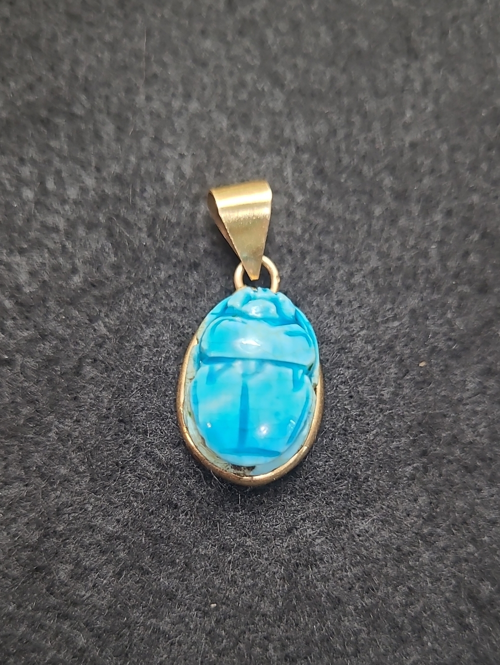 Gold-Tone Scarab Pendant with Bright Blue Stone